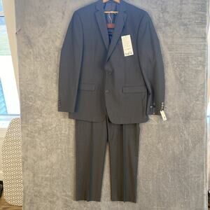 Bar III Men's Slim fit Suit Jacket 42r & pant 36w34l Grey Solid Stretch Wool nwt
